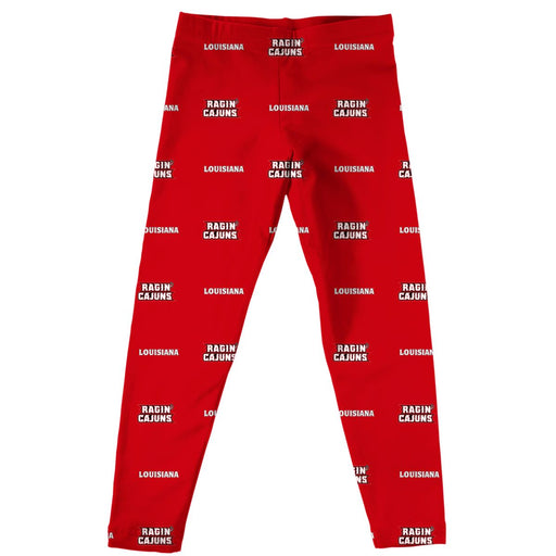 Louisiana Lafayette Cajuns Vive La Fete Girls Game Day All Over Two Logos Elastic Waist Classic Play Red Leggings Tights