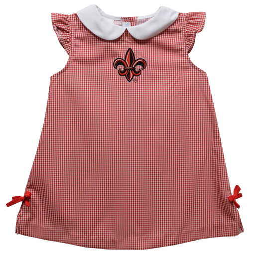 Louisiana at Lafayette Cajuns Embroidered Red Cardinal Gingham A Line Dress