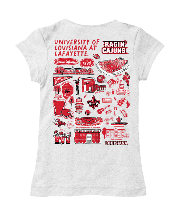 Louisiana at Lafayette Cajuns Hand Sketched Vive La Fete Impressions Artwork White Girls Cotton Short Sleeve Tee - Vive La Fête - Online Apparel Store