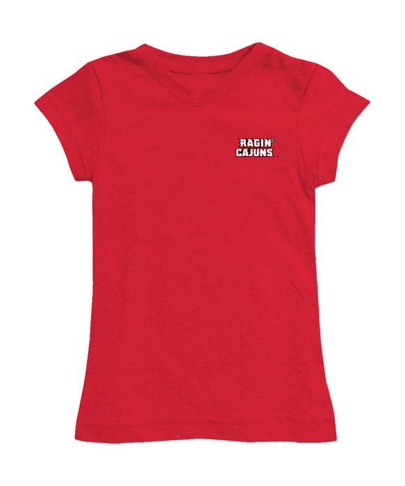 Louisiana at Lafayette Cajuns Hand Sketched Vive La Fete Impressions Artwork Red Girls Cotton Short Sleeve Tee