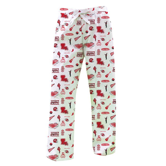 Louisiana at Lafayette Cajuns Repeat Print Hand Sketched Vive La Fete Impressions Artwork Womens  White  Lounge Pants