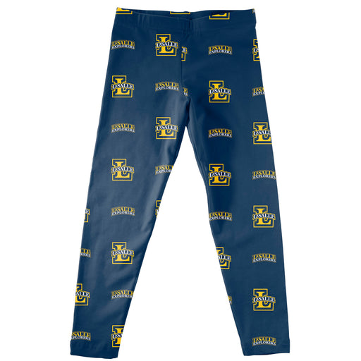 La Salle  Explorers Vive La Fete Girls Game Day All Over Two Logos Elastic Waist Classic Play Blue Leggings Tights