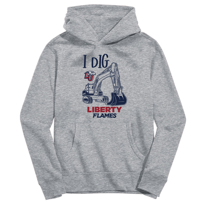 Liberty Flames Excavator Heather Grey Cotton Youth Hoodie