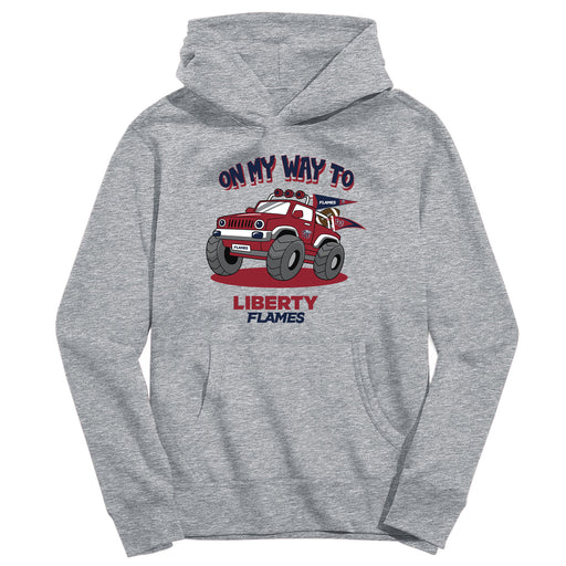 Liberty Flames On My Way Monster Truck Heather Grey Cotton Youth Hoodie