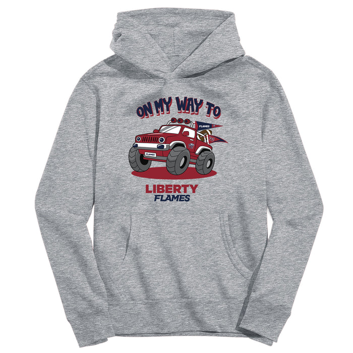Liberty Flames On My Way Monster Truck Heather Grey Cotton Youth Hoodie
