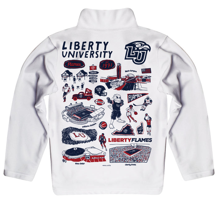 Liberty Flames Hand Sketched Vive La Fete Impressions Artwork  White Boys Quarter Zip Pullover V1 - Vive La Fête - Online Apparel Store