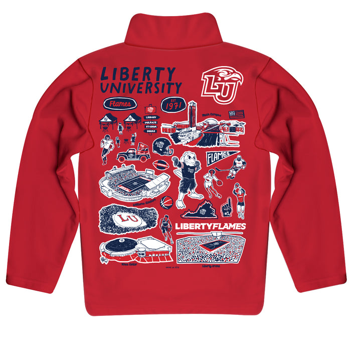 Liberty Flames Hand Sketched Vive La Fete Impressions Artwork Red Boys Quarter Zip Pullover V1 - Vive La Fête - Online Apparel Store