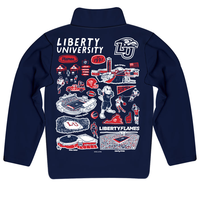 Liberty Flames Hand Sketched Vive La Fete Impressions Artwork  Blue Boys Quarter Zip Pullover V1 - Vive La Fête - Online Apparel Store