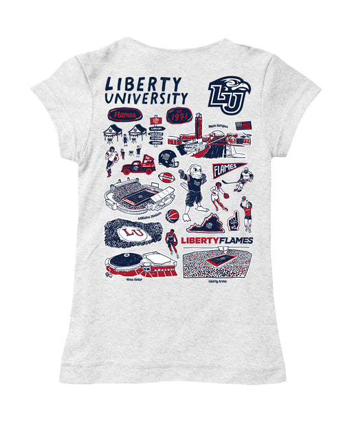 Liberty Flames Hand Sketched Vive La Fete Impressions Artwork White Girls Cotton Short Sleeve Tee - Vive La Fête - Online Apparel Store