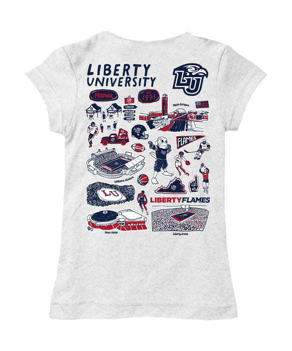 Liberty Flames Hand Sketched Vive La Fete Impressions Artwork White Girls Cotton Short Sleeve Tee - Vive La Fête - Online Apparel Store