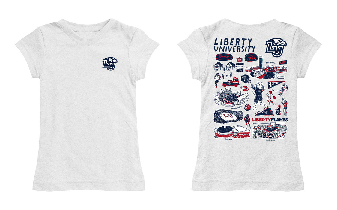 Liberty Flames Hand Sketched Vive La Fete Impressions Artwork White Girls Cotton Short Sleeve Tee - Vive La Fête - Online Apparel Store