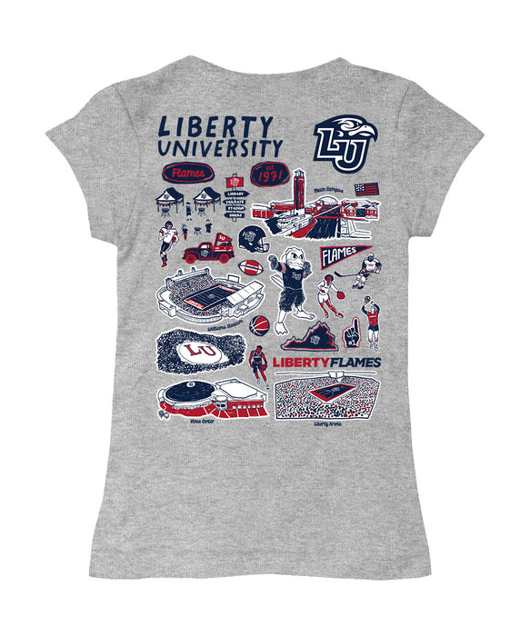 Liberty Flames Hand Sketched Vive La Fete Impressions Artwork Grey Girls Cotton Short Sleeve Tee - Vive La Fête - Online Apparel Store