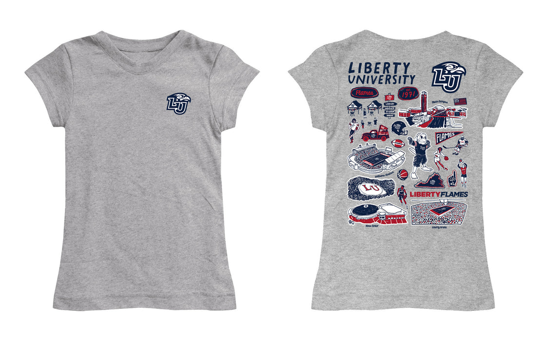 Liberty Flames Hand Sketched Vive La Fete Impressions Artwork Grey Girls Cotton Short Sleeve Tee - Vive La Fête - Online Apparel Store