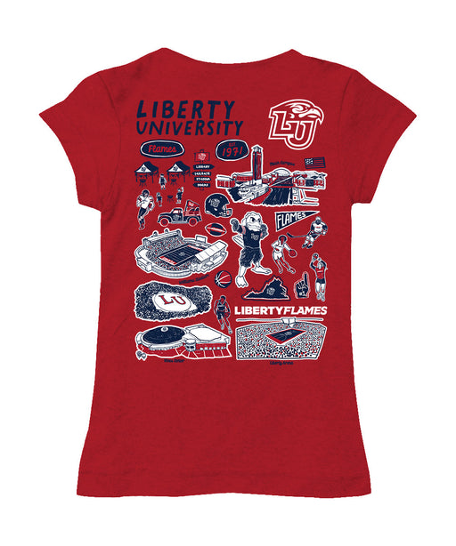 Liberty Flames Hand Sketched Vive La Fete Impressions Artwork Red Girls Cotton Short Sleeve Tee - Vive La Fête - Online Apparel Store