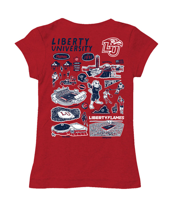 Liberty Flames Hand Sketched Vive La Fete Impressions Artwork Red Girls Cotton Short Sleeve Tee - Vive La Fête - Online Apparel Store