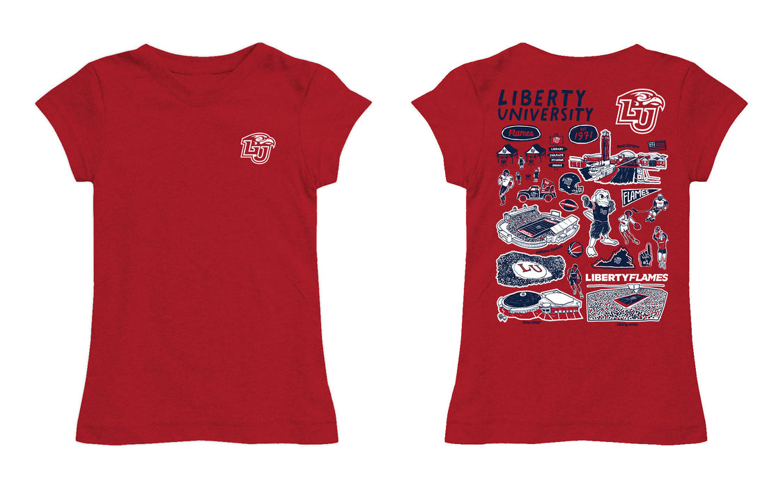 Liberty Flames Hand Sketched Vive La Fete Impressions Artwork Red Girls Cotton Short Sleeve Tee - Vive La Fête - Online Apparel Store