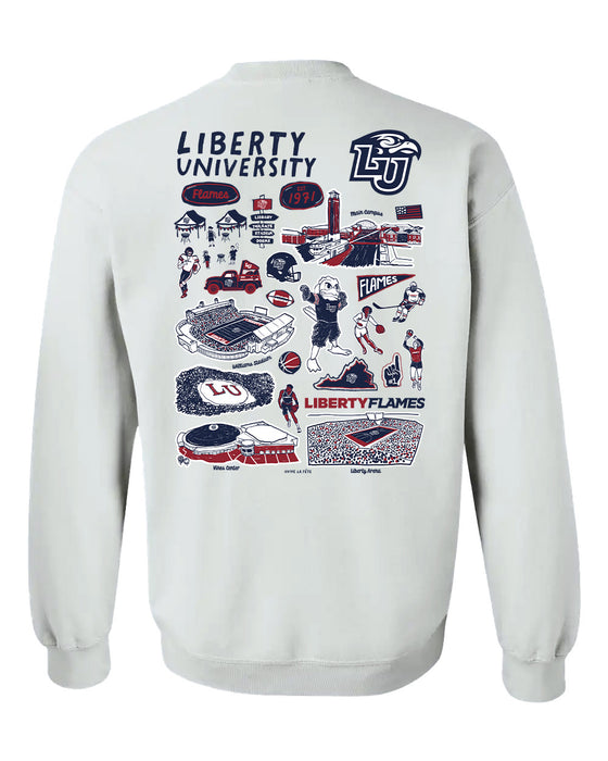 Liberty Flames Hand Sketched Artwork Navy Crewneck Sweatshirt for Women - Vive La Fête - Online Apparel Store