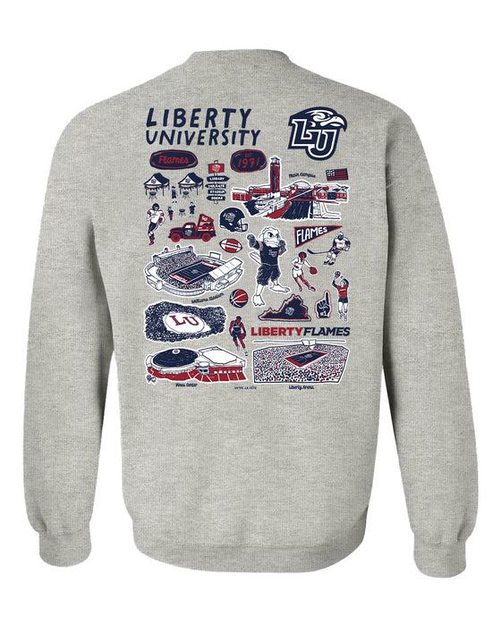 Liberty Flames Hand Sketched Artwork Navy Crewneck Sweatshirt for Women - Vive La Fête - Online Apparel Store