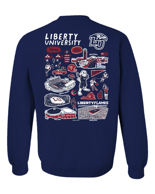 Liberty Flames Hand Sketched Artwork Navy Crewneck Sweatshirt for Women - Vive La Fête - Online Apparel Store