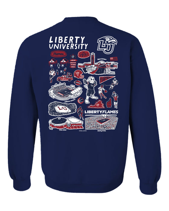 Liberty Flames Hand Sketched Artwork Navy Crewneck Sweatshirt for Women - Vive La Fête - Online Apparel Store