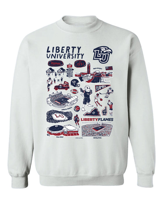 Liberty Flames Hand Sketched Vive La Fete Impressions White Cotton Crewneck Sweatshirt for Women
