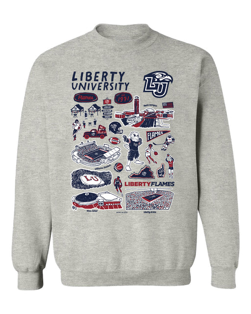 Liberty Flames Hand Sketched Vive La Fete Impressions Grey Cotton Crewneck Sweatshirt for Women