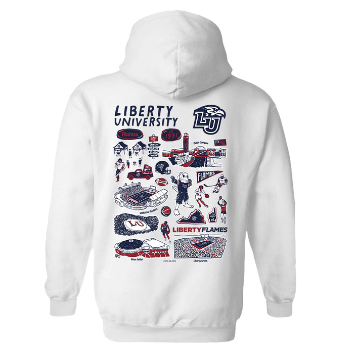 Liberty Flames Hand Sketched Artwork Navy Cotton Fleece Women Hoodie - Vive La Fête - Online Apparel Store