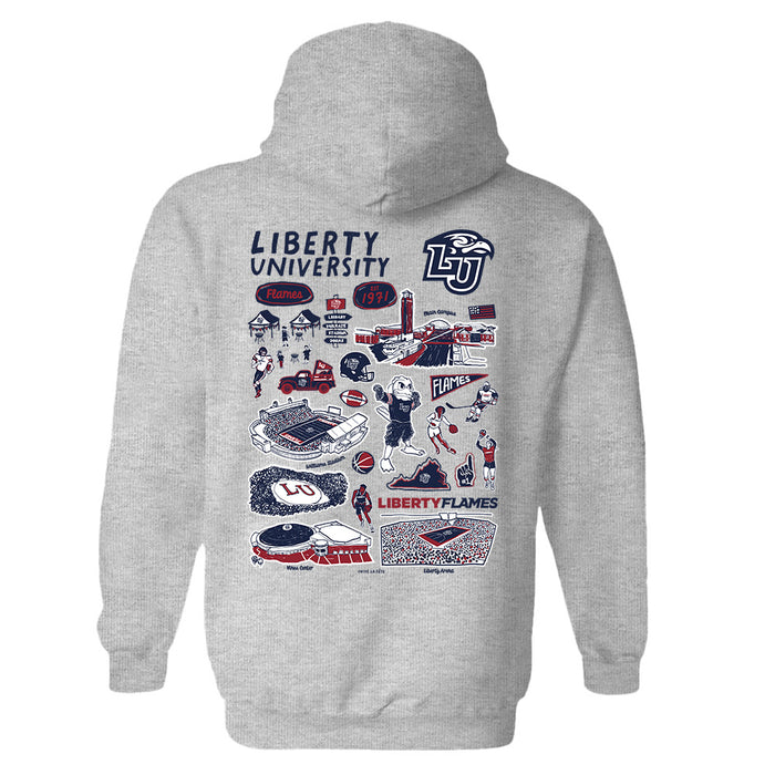 Liberty Flames Hand Sketched Artwork Navy Cotton Fleece Women Hoodie - Vive La Fête - Online Apparel Store