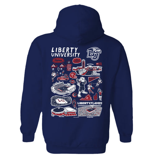 Liberty Flames Hand Sketched Artwork Navy Cotton Fleece Women Hoodie - Vive La Fête - Online Apparel Store