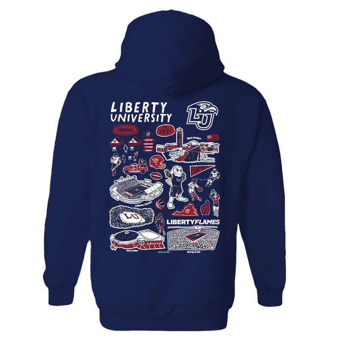 Liberty Flames Hand Sketched Artwork Navy Cotton Fleece Women Hoodie - Vive La Fête - Online Apparel Store