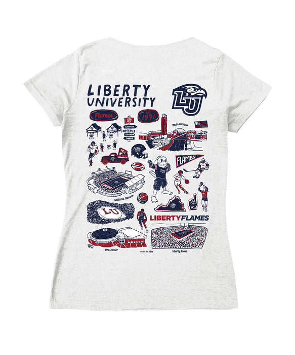 Liberty Flames Hand Sketched Vive La Fete Impressions Artwork Red Women Cotton Short Sleeve V-Neck Tshirt