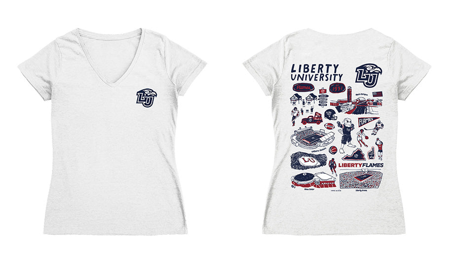 Liberty Flames Hand Sketched Vive La Fete Impressions Artwork Red Women Cotton Short Sleeve V-Neck Tshirt