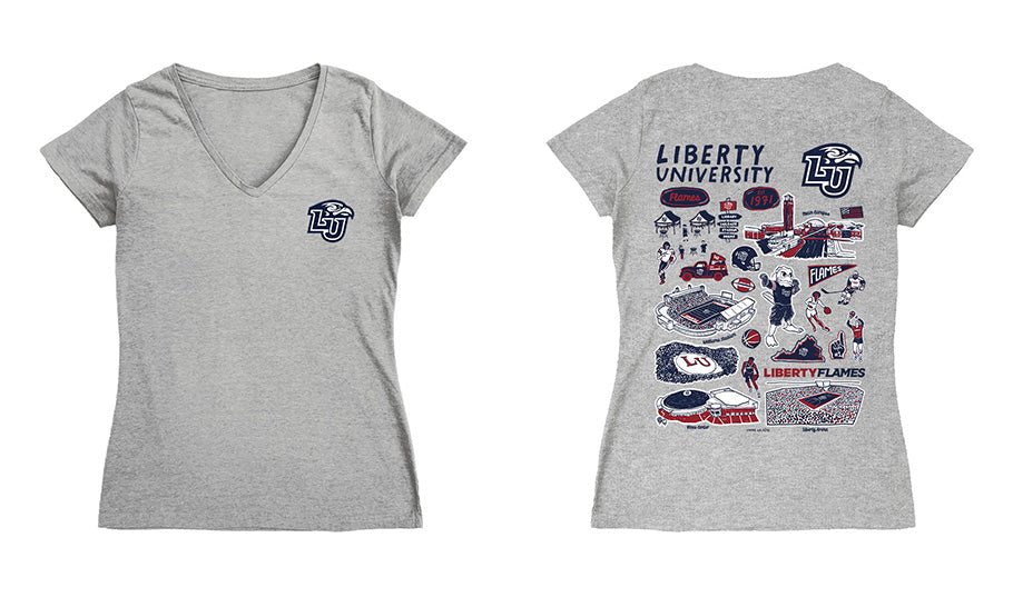 Liberty Flames Hand Sketched Vive La Fete Impressions Artwork Red Women Cotton Short Sleeve V-Neck Tshirt