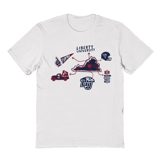 Liberty Flames Hand Sketched Vive La Fete Impressions Icones White T-shirt for Women
