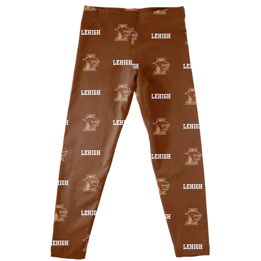 Lehigh Mountain Hawks Vive La Fete Girls Game Day All Over Two Logos Elastic Waist Classic Play Brown Leggings Tights