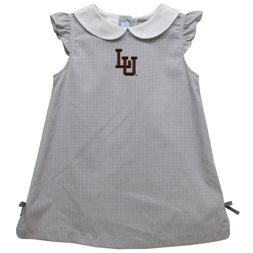 Lehigh University Mountain Hawks Embroidered Gray Gingham A Line Dress