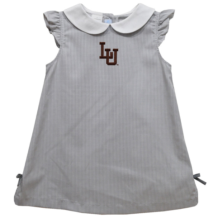Lehigh University Mountain Hawks Embroidered Gray Gingham A Line Dress