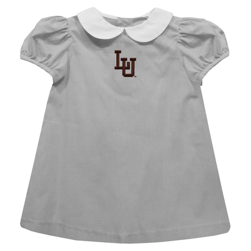 Lehigh University Mountain Hawks Embroidered Gray Gingham Short Sleeve A Line Dress