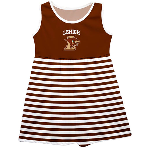 Lehigh University Mountain Hawks Vive La Fete Girls Game Day Sleeveless Tank Dress Solid Brown Logo Stripes on Skirt