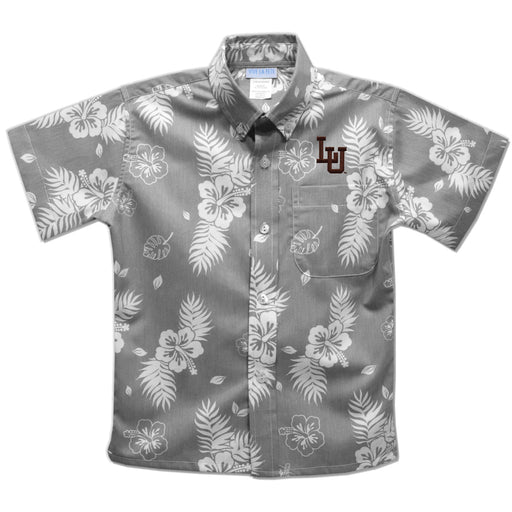 Lehigh University Mountain Hawks Embroidered Gray Hawaiian Short Sleeve Button Down Shirt