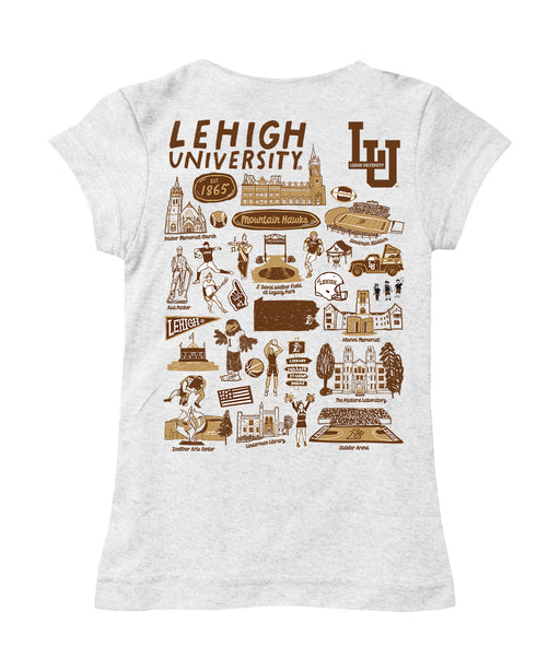 Lehigh University Mountain Hawks Hand Sketched Vive La Fete Impressions Artwork White Girls Cotton Short Sleeve Tee - Vive La Fête - Online Apparel Store