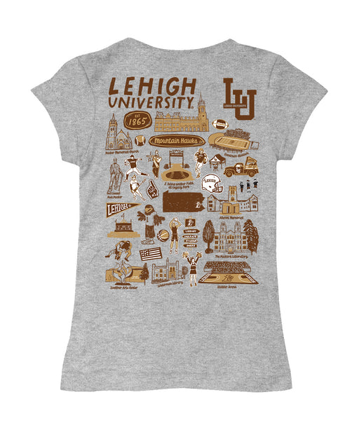 Lehigh University Mountain Hawks Hand Sketched Vive La Fete Impressions Artwork Grey Girls Cotton Short Sleeve Tee - Vive La Fête - Online Apparel Store