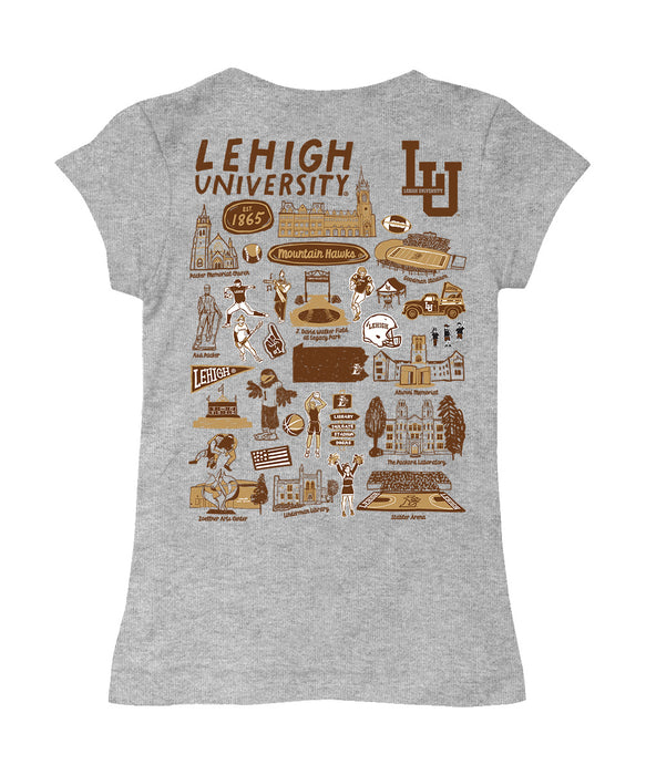 Lehigh University Mountain Hawks Hand Sketched Vive La Fete Impressions Artwork Grey Girls Cotton Short Sleeve Tee - Vive La Fête - Online Apparel Store