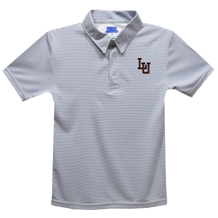 Lehigh University Mountain Hawks  Embroidered Gray Stripes Short Sleeve Polo Box Shirt