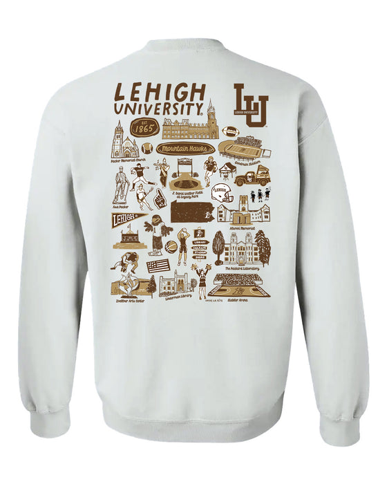 Lehigh University Mountain Hawks Hand Sketched Artwork Gray Crewneck Sweatshirt for Women - Vive La Fête - Online Apparel Store
