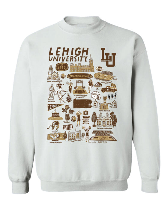 Lehigh Mountain Hawks Hand Sketched Vive La Fete Impressions White Cotton Crewneck Sweatshirt for Women