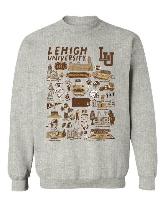Lehigh Mountain Hawks Hand Sketched Vive La Fete Impressions Grey Cotton Crewneck Sweatshirt for Women