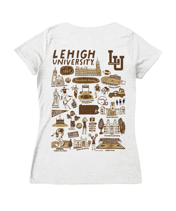 Lehigh Mountain Hawks Hand Sketched Vive La Fete Impressions Artwork Grey Women Cotton Short Sleeve V-Neck Tshirt