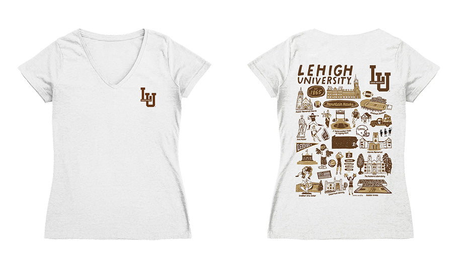 Lehigh Mountain Hawks Hand Sketched Vive La Fete Impressions Artwork Grey Women Cotton Short Sleeve V-Neck Tshirt