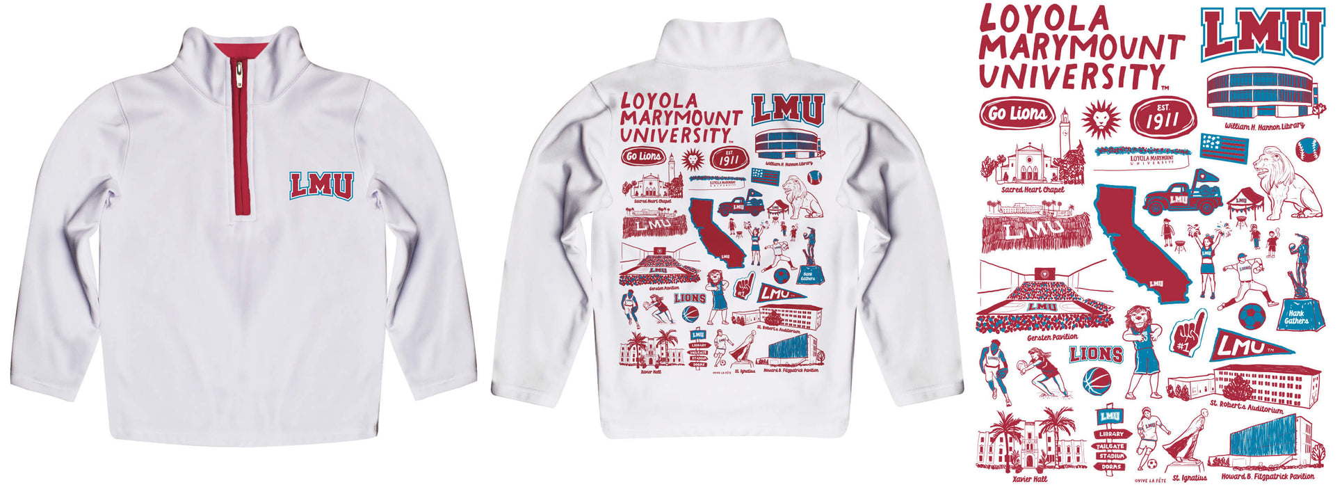 Loyola Marymount Lions Hand Sketched Vive La Fete Impressions Artwork  White Boys Quarter Zip Pullover V1 - Vive La Fête - Online Apparel Store
